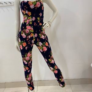 Floral print strapless jumpsuit made in the USA M